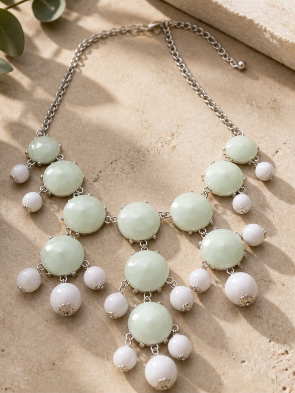 Mint Green Pale Blue Beaded Bubble Chandelier Statement Necklace Boho Festival